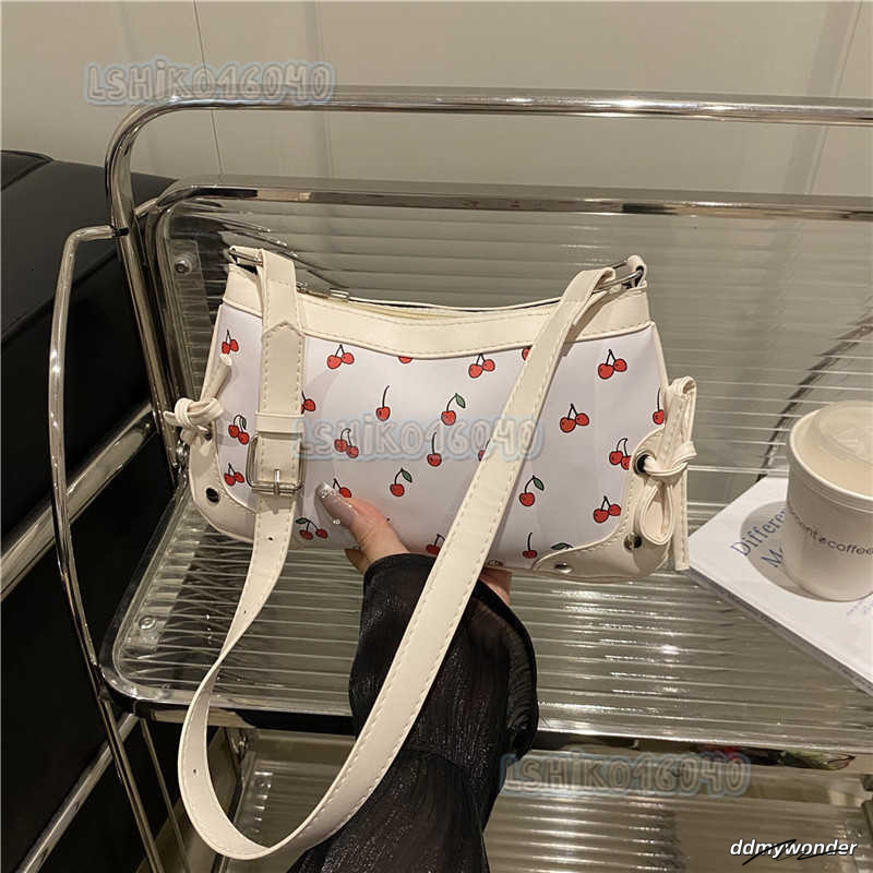 New Trendy Girl Handbag Fashion Commuter Cherry Niche Print Texture Shoulder Underarm Bag H250804