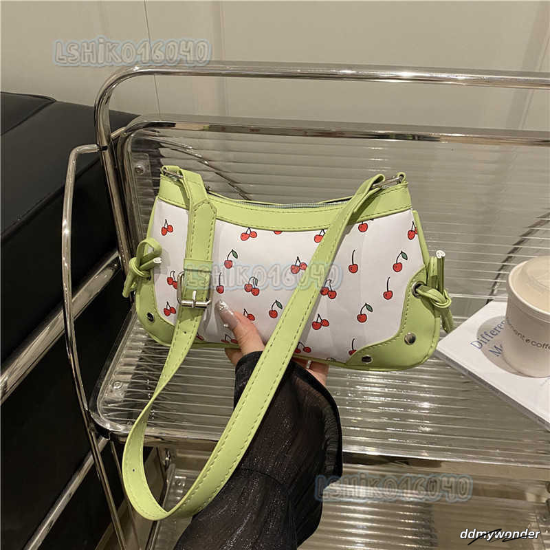 New Trendy Girl Handbag Fashion Commuter Cherry Niche Print Texture Shoulder Underarm Bag H250804