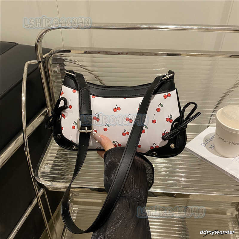 New Trendy Girl Handbag Fashion Commuter Cherry Niche Print Texture Shoulder Underarm Bag H250804