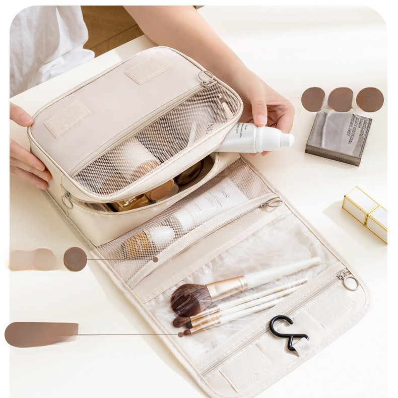 2025 Autumn New Korean Edition Large Capacity Compact elegant Makeup Bag Simple bag Storage Hook Washbag Lightweight Travel Storage Bag Designer Handb