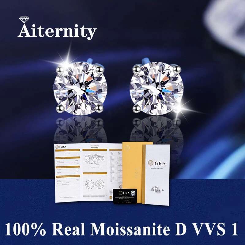 GRA Moissanite S Sterg Sier Earring For Women Gold Plated Ear Studs Pass Dia Tester Pen With 2 Certificates