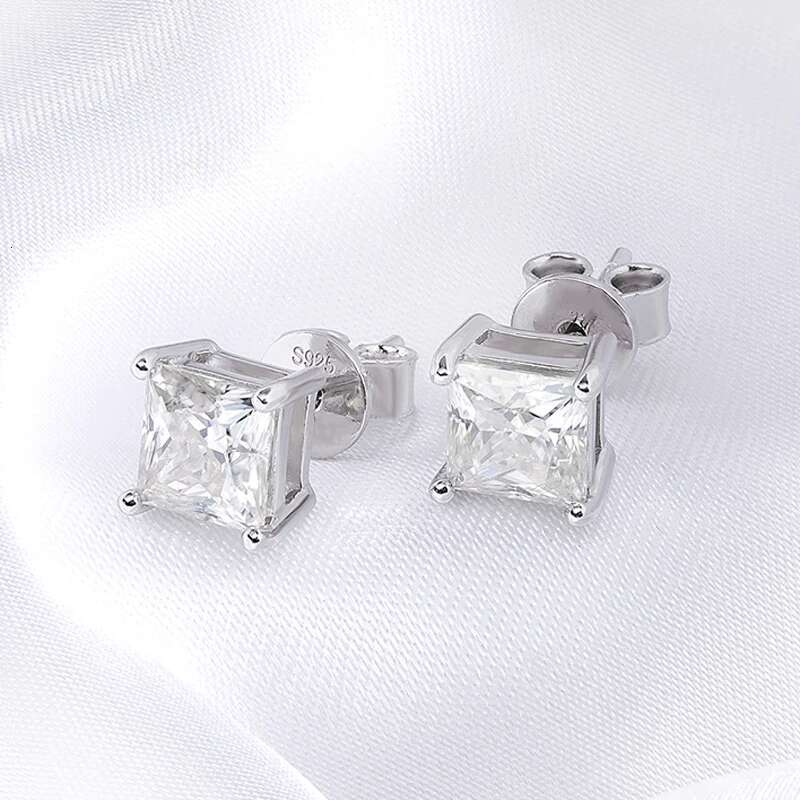 Smyoue Princess Cut 0.4-5CT Moissanite Stud Earrings for Women Men VVS Simulated Dia Ear Studs Sterg Sier Jewelry