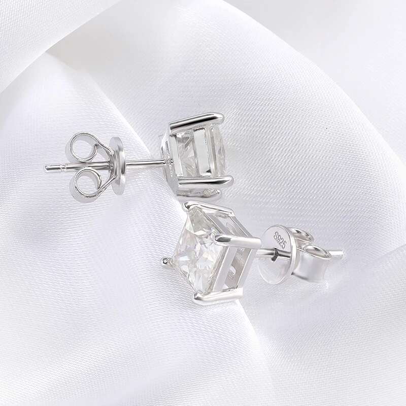 Smyoue Princess Cut 0.4-5CT Moissanite Stud Earrings for Women Men VVS Simulated Dia Ear Studs Sterg Sier Jewelry