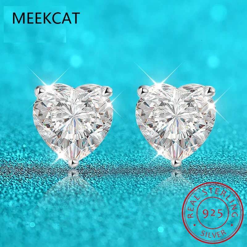 1CT 2CT 4CT Heart Cut Moissanite Stud Earrings for Women Quality Lab Dia S Sterg Sier Bride Jewelry Brincos