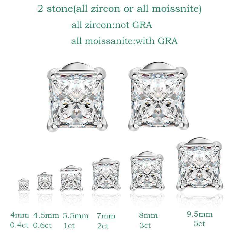 Smyoue Princess Cut 0.4-5CT Moissanite Stud Earrings for Women Men VVS Simulated Dia Ear Studs Sterg Sier Jewelry
