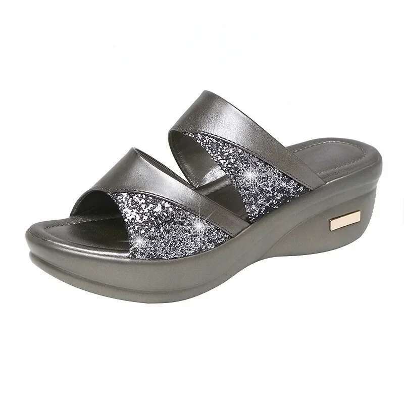 Gold Woman Summer Open Toe Sandal Dress Womens High Heels Sandals Platform Wedges Heeled Pumps Ladies Shoes