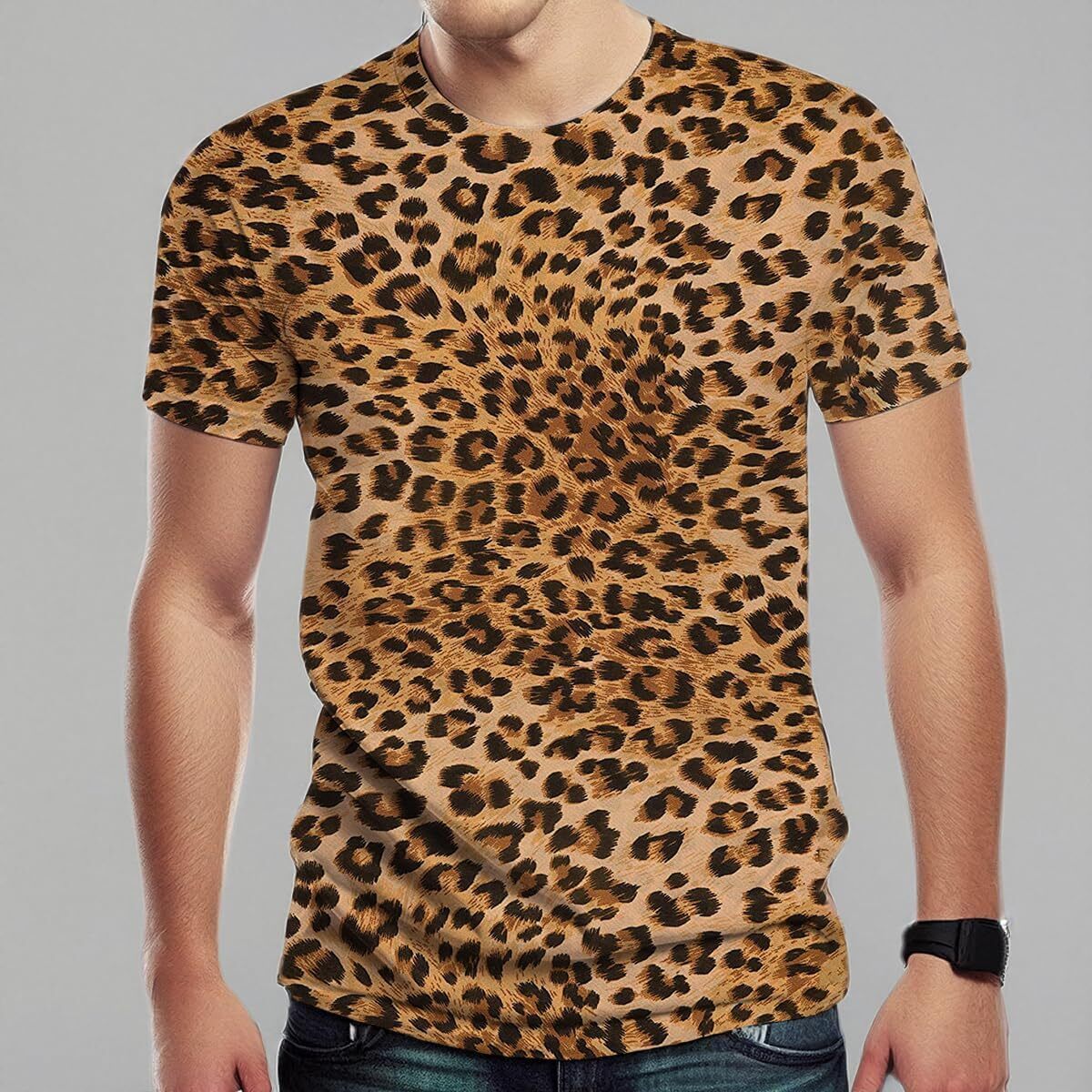 Mens T shirt Men's Leopard Print Casual Short Sleeve T-Shirt tee Casual tops summer clothes cool