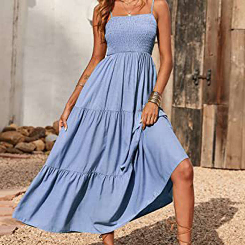 Summer New Women's Solid Color Strapless Waist Cinched Ruffle Edge Camisole Dress For Women 661 KLMY