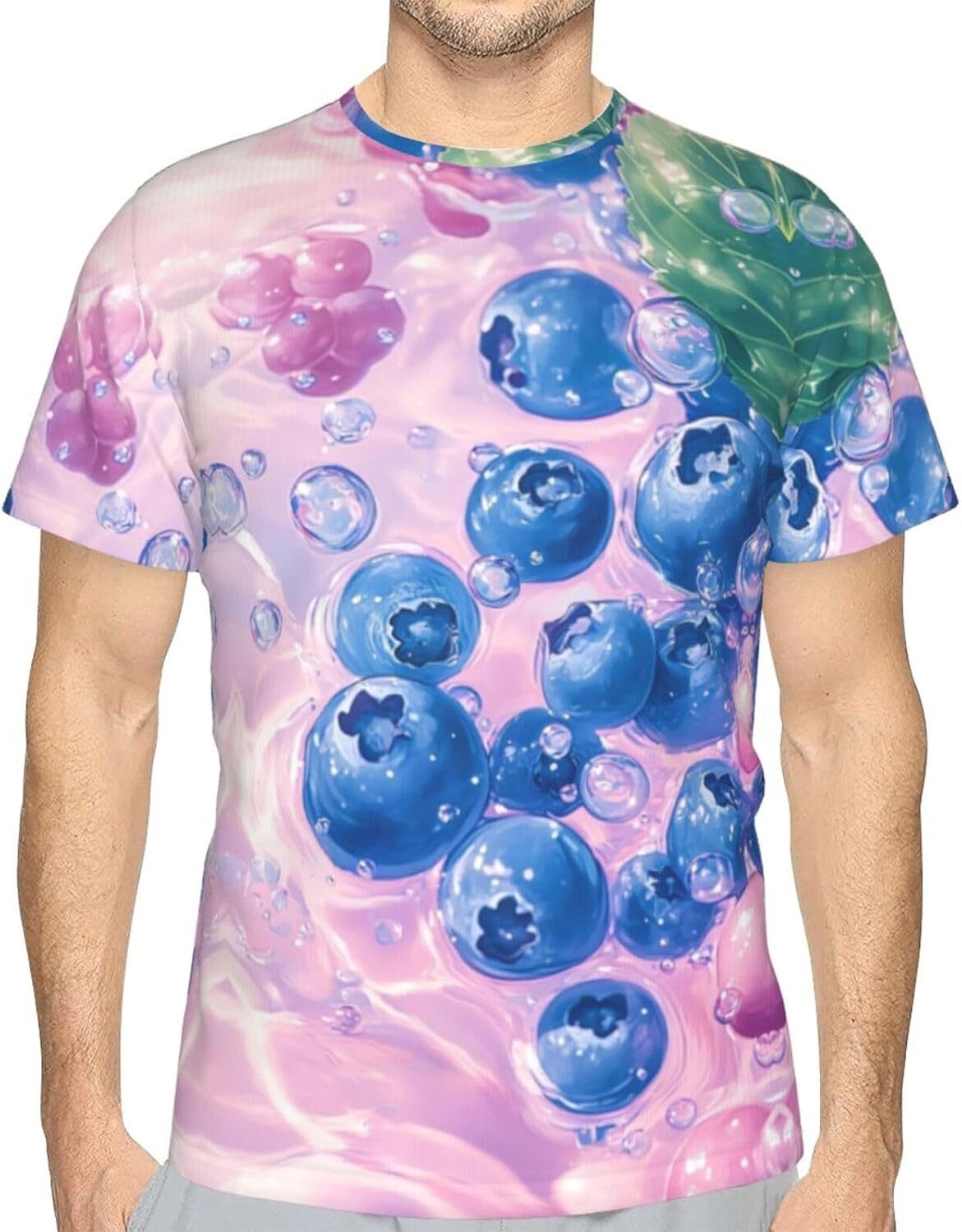 Mens T shirt Fruit Blueberry 3D Graphic T-Shirt for Men and Women - Blueberry Painting Trendy Casual Soft Comfort Crew Neck Tee tee Casual tops summer