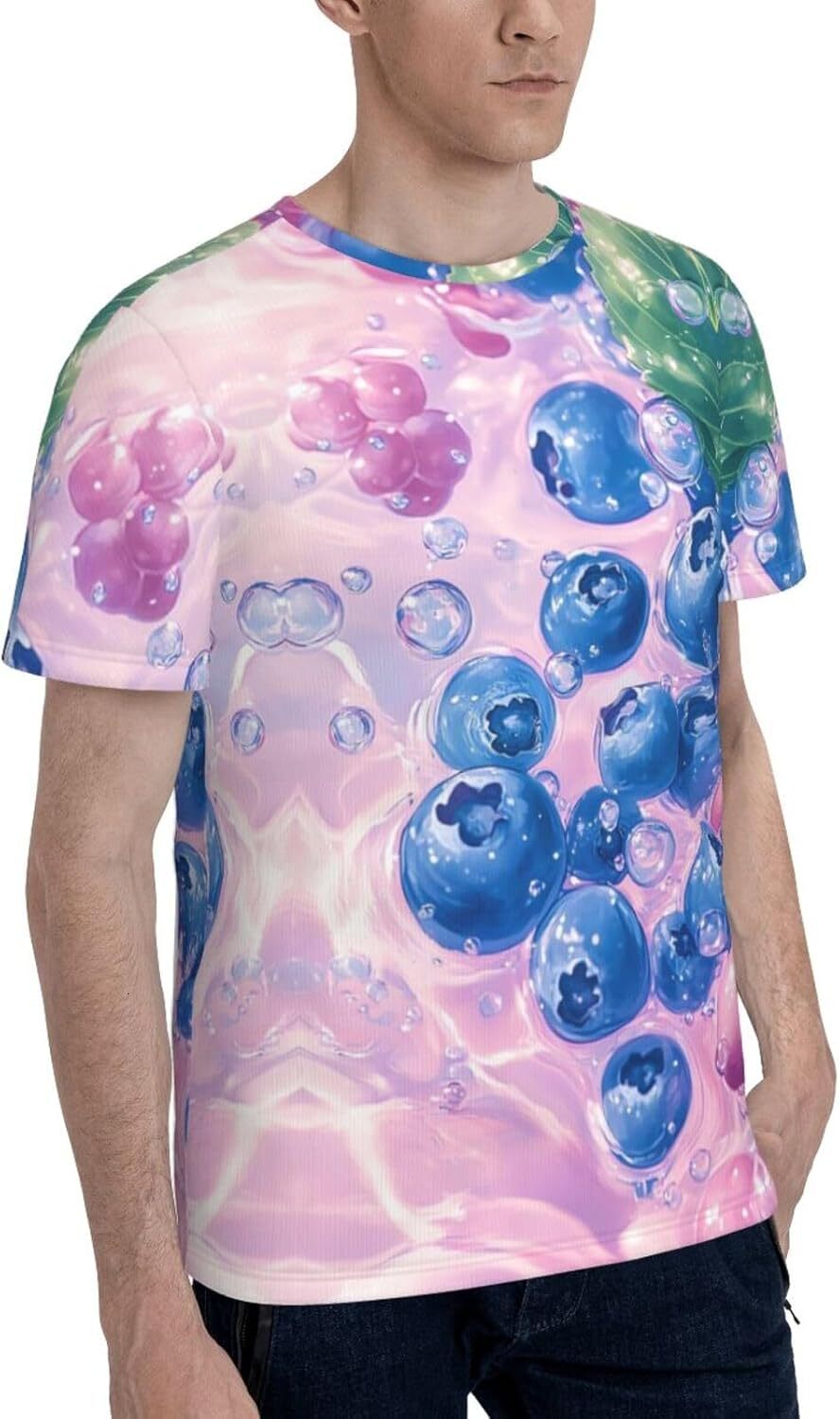 Mens T shirt Fruit Blueberry 3D Graphic T-Shirt for Men and Women - Blueberry Painting Trendy Casual Soft Comfort Crew Neck Tee tee Casual tops summer