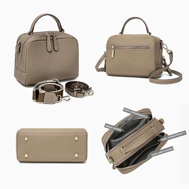 2025 New Women Genuine Leather Lady Fashion Shoulder Bag Female Large Capacity 2 Compartments Messenger Handbag