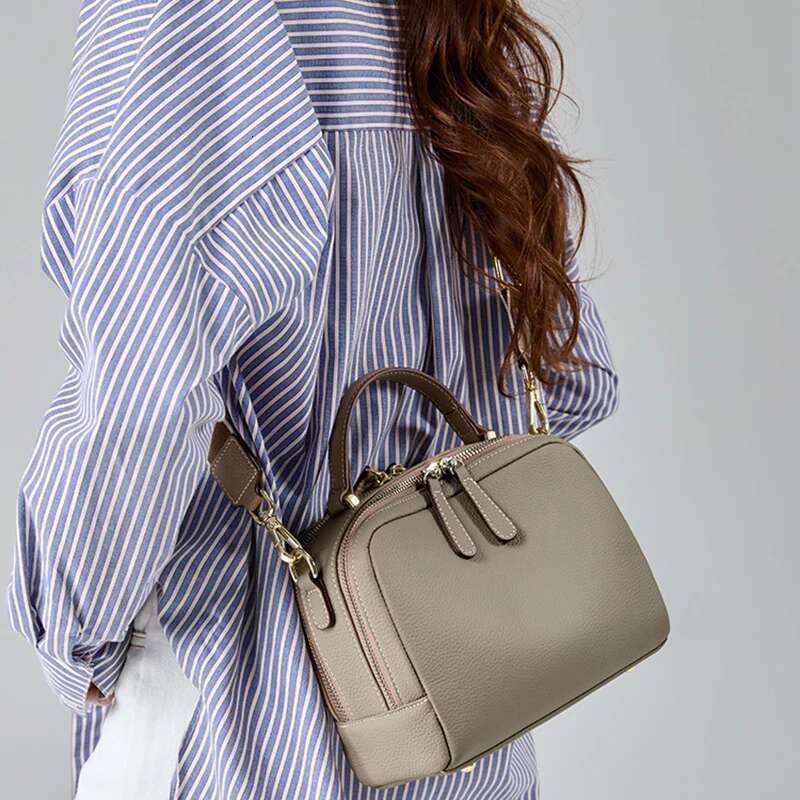 2025 New Women Genuine Leather Lady Fashion Shoulder Bag Female Large Capacity 2 Compartments Messenger Handbag