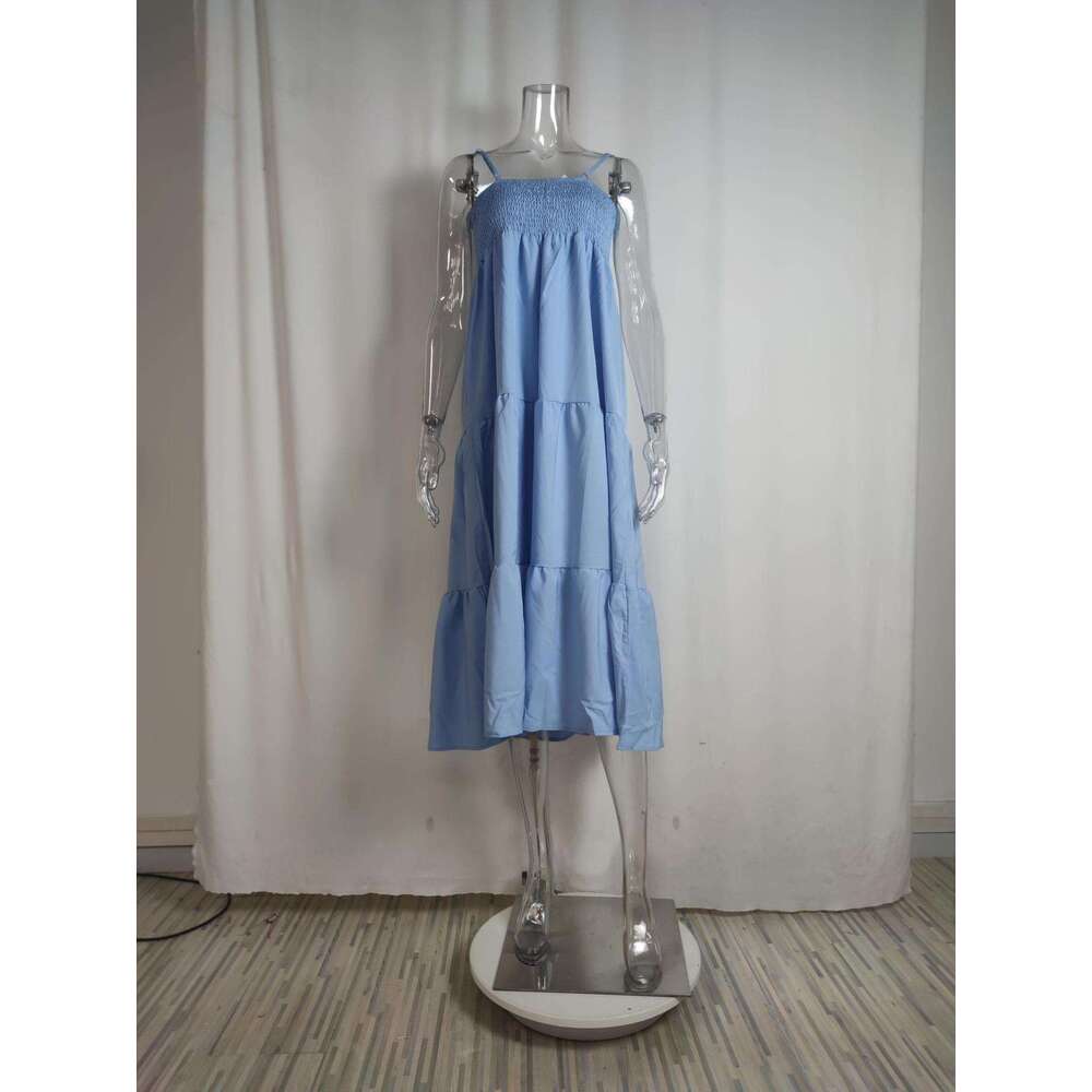 Summer New Women's Solid Color Strapless Waist Cinched Ruffle Edge Camisole Dress For Women 661 KLMY