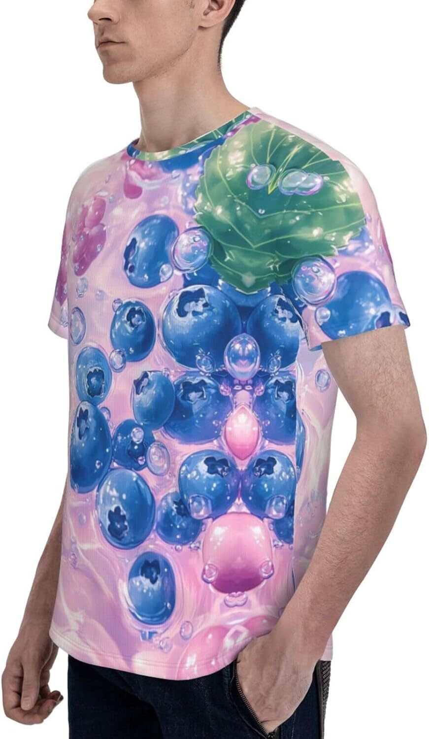 Mens T shirt Fruit Blueberry 3D Graphic T-Shirt for Men and Women - Blueberry Painting Trendy Casual Soft Comfort Crew Neck Tee tee Casual tops summer