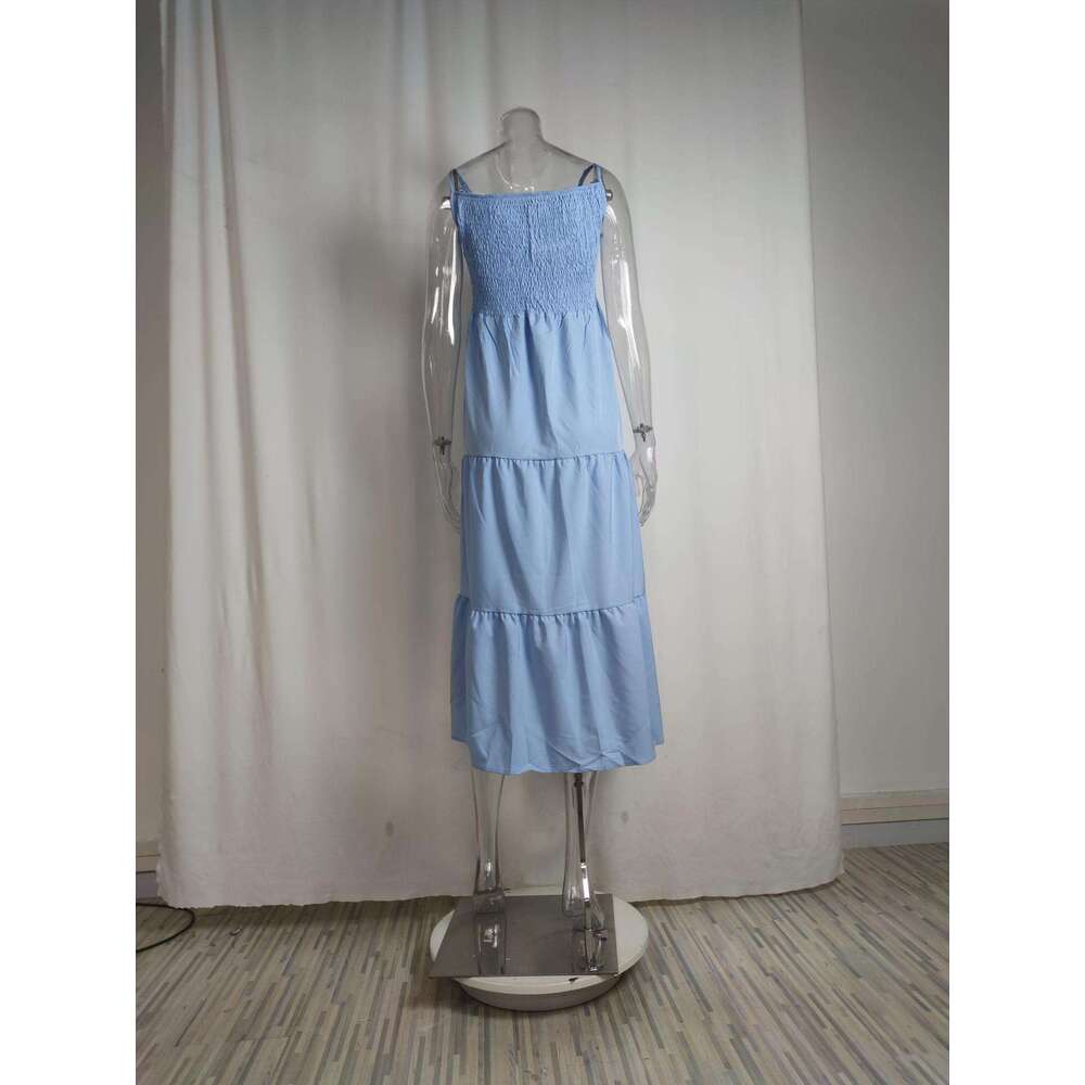 Summer New Women's Solid Color Strapless Waist Cinched Ruffle Edge Camisole Dress For Women 661 KLMY