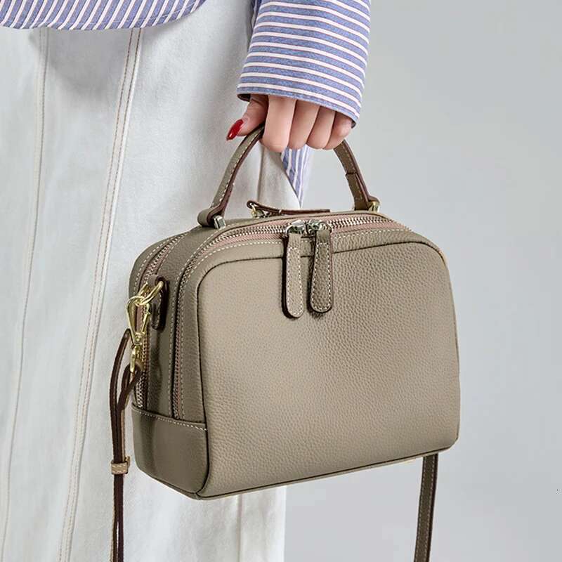 2025 New Women Genuine Leather Lady Fashion Shoulder Bag Female Large Capacity 2 Compartments Messenger Handbag
