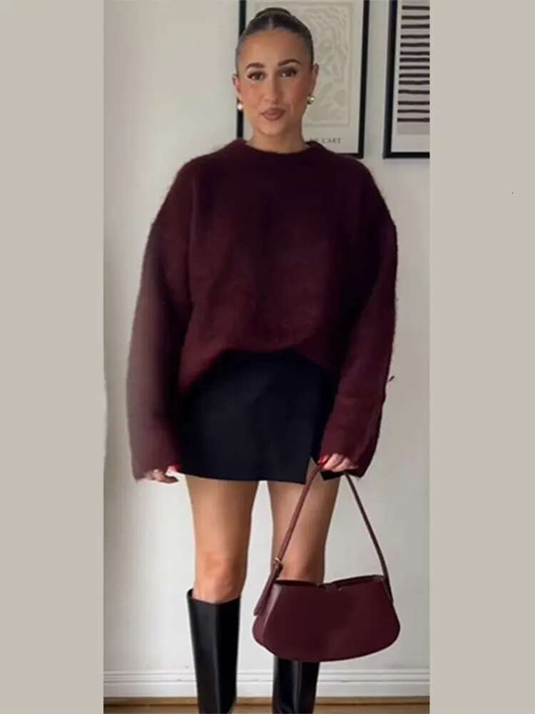 Elegant Fuia Full Sleeve O Neck Sweater Lady Fashion Solid Color Loose Pullover Autumn Winter New Woman Commuter Knitwear