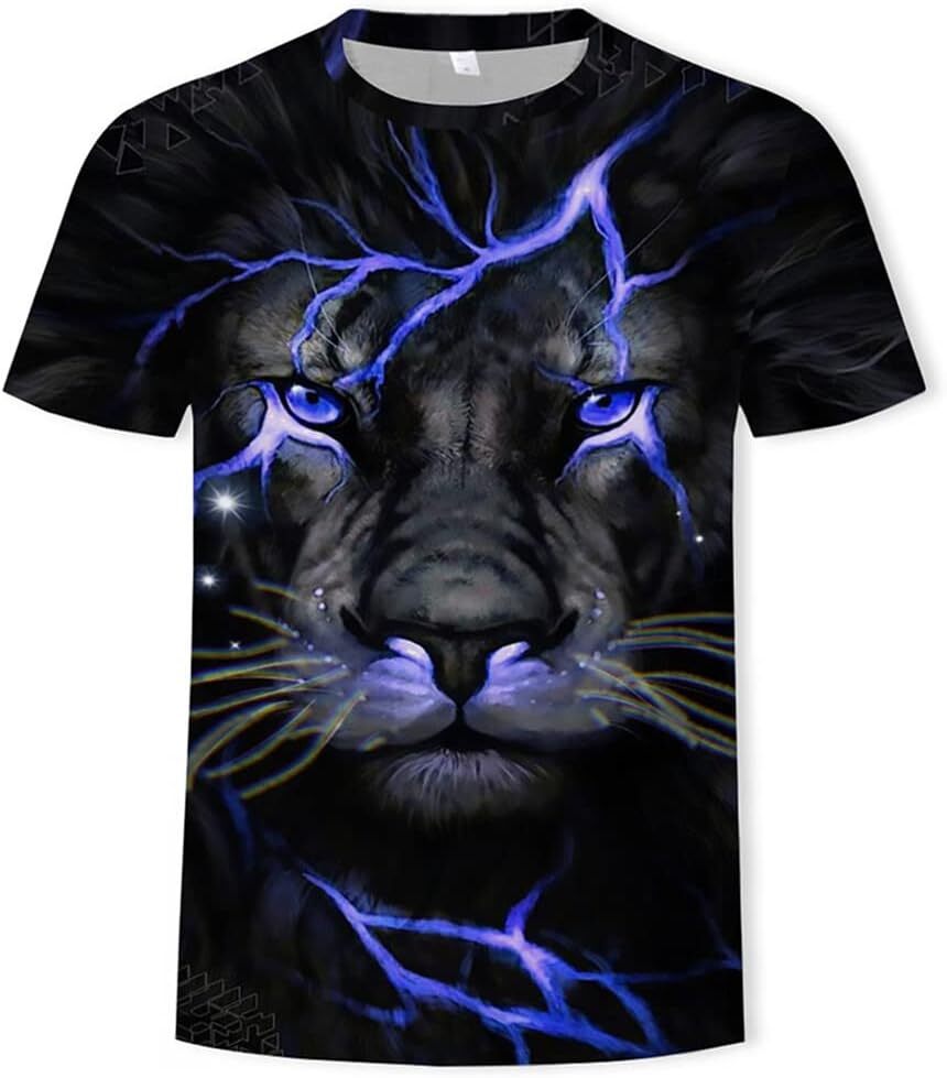 Mens T shirt Men's Summer Casual Tattoo Short Sleeve, Viking 3D Digital Print Lion Head Pattern tee Casual tops summer clothes cool