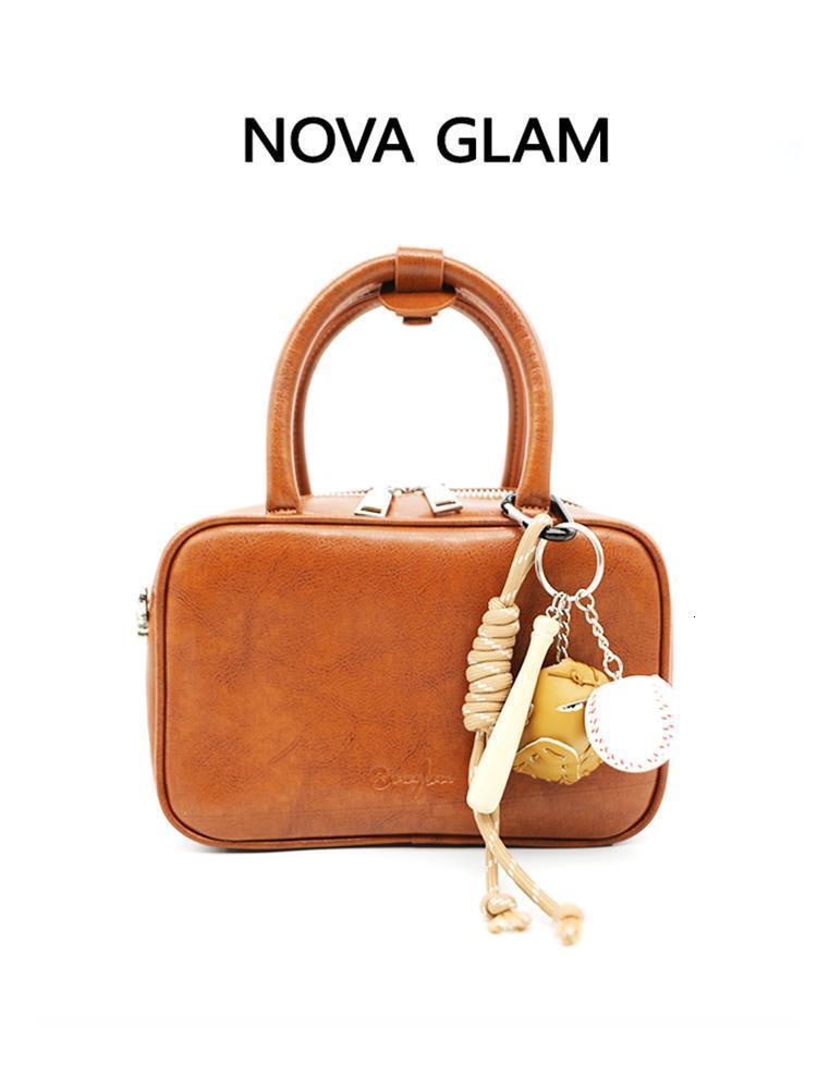 Bowling Briefcase Brown Cowhide Women's Shoulder Crossbody Niche Design Fashion Bag