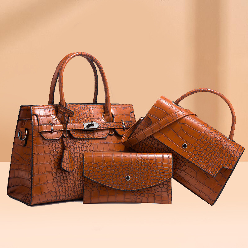 2024 New Autumn/Winter Crocodile Pattern Handbag Fashionable Trendy Diagonal Straddle Large Capacity Three Piece Set Mother Bag