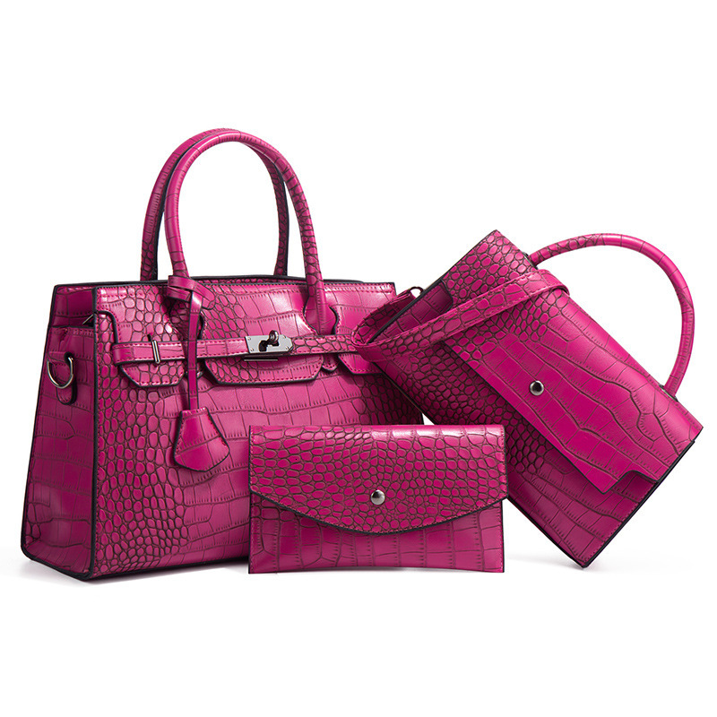 2024 New Autumn/Winter Crocodile Pattern Handbag Fashionable Trendy Diagonal Straddle Large Capacity Three Piece Set Mother Bag
