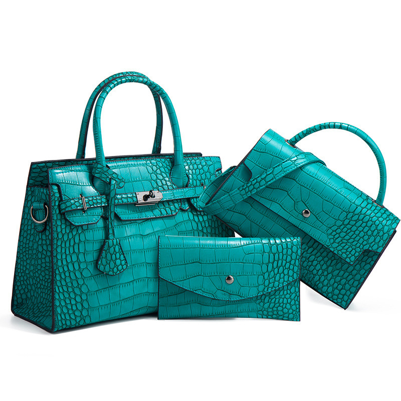 2024 New Autumn/Winter Crocodile Pattern Handbag Fashionable Trendy Diagonal Straddle Large Capacity Three Piece Set Mother Bag