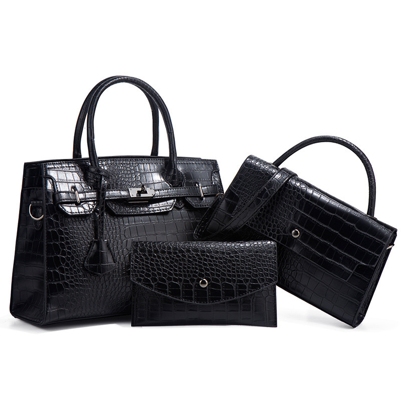 2024 New Autumn/Winter Crocodile Pattern Handbag Fashionable Trendy Diagonal Straddle Large Capacity Three Piece Set Mother Bag