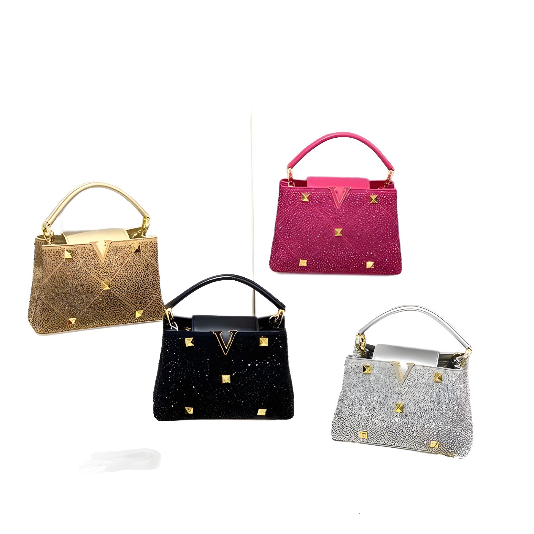 Handbag 2024 New Women's Rivet Hot Diamond Chain Bag Single Shoulder Crossbody Bright Color Versatile