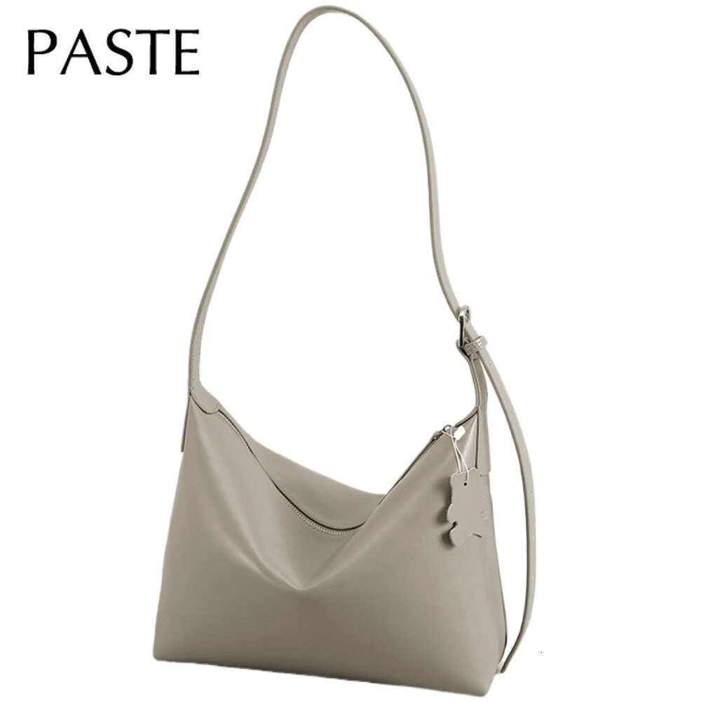 Chic Stylish Elegant Long Handle Beige Tote Glossy Oil Wax Cowhide Leather Women Shoulder Bag Resistant To Dirt Commuter Handbag