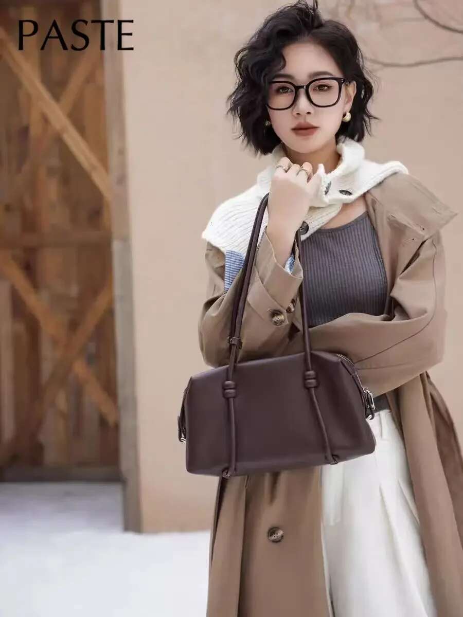 Vintage Simple Long-Handle Easy To Wear Women Tote Wine Red Genuine Cow Leather Female Shoulder Bag Rope Strap Travel Handbag