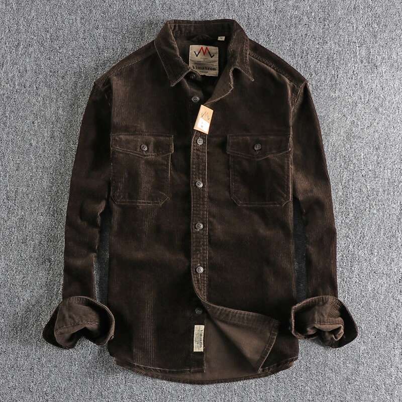 Vintage Washed Corduroy Long-Sleeved Men's Simple And Loose-Fitting Winter Thick-Style Shirt Coat