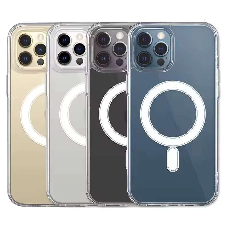 Shockproof Clear Transparent Phone Case for iPhone 12 13 14 15 Pro Max Wireless Charging Magnetic Back Cover Funda