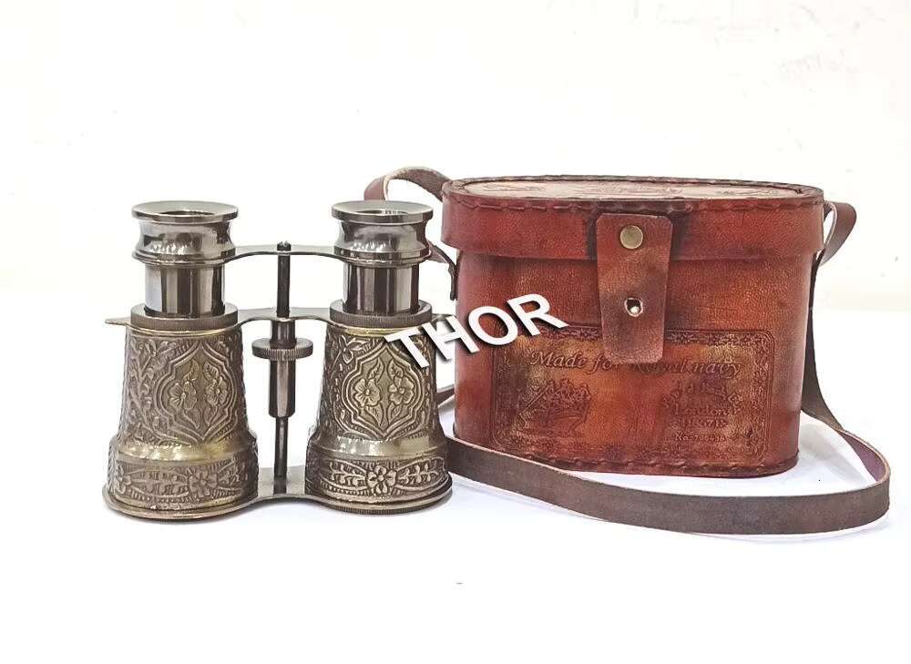Nautical Binocular Monocular Antique Gold Brass Pirate Solid Spyglass W/Box