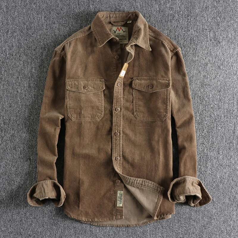 Vintage Washed Corduroy Long-Sleeved Men's Simple And Loose-Fitting Winter Thick-Style Shirt Coat