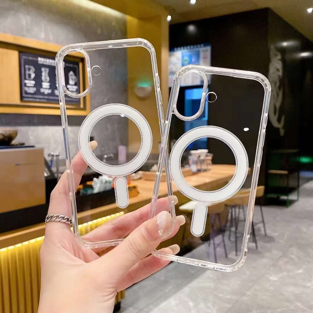 Shockproof Clear Transparent Phone Case for iPhone 12 13 14 15 Pro Max Wireless Charging Magnetic Back Cover Funda