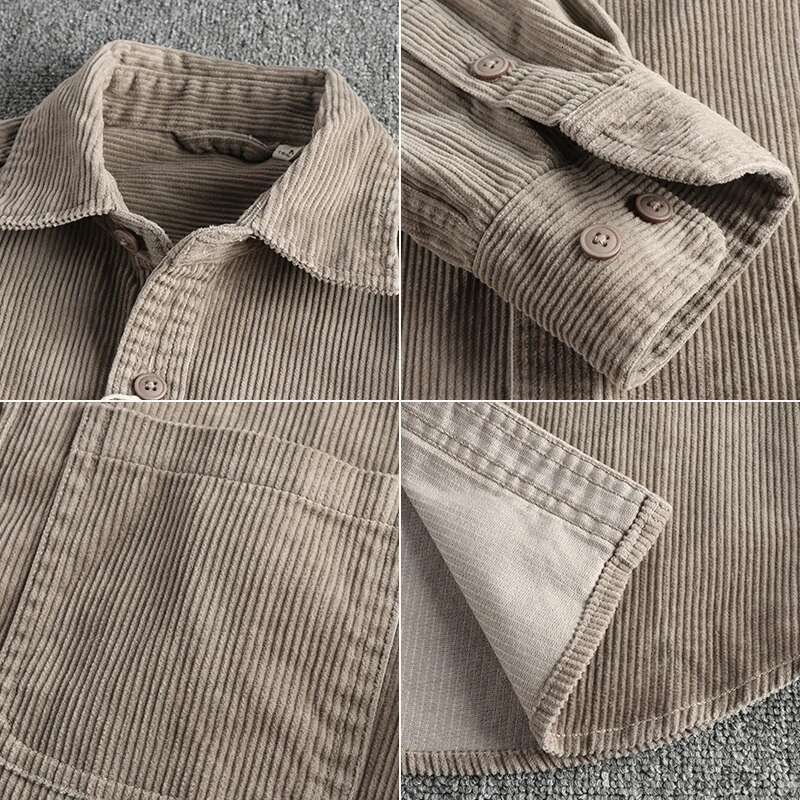 Cotton Corduroy Wash Long Sleeve Men's American Khaki Trend Single Pocket Shirt Coat