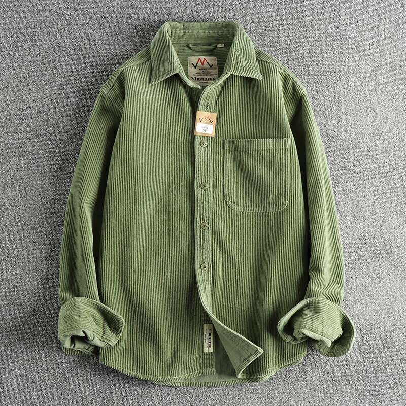 Cotton Corduroy Wash Long Sleeve Men's American Khaki Trend Single Pocket Shirt Coat