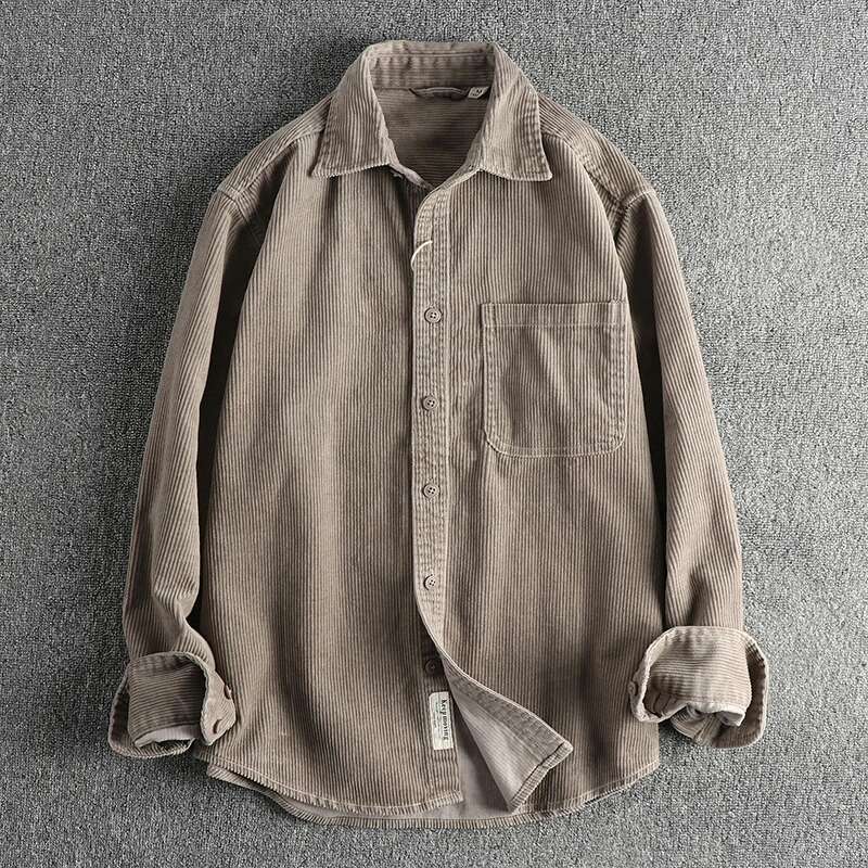 Cotton Corduroy Wash Long Sleeve Men's American Khaki Trend Single Pocket Shirt Coat