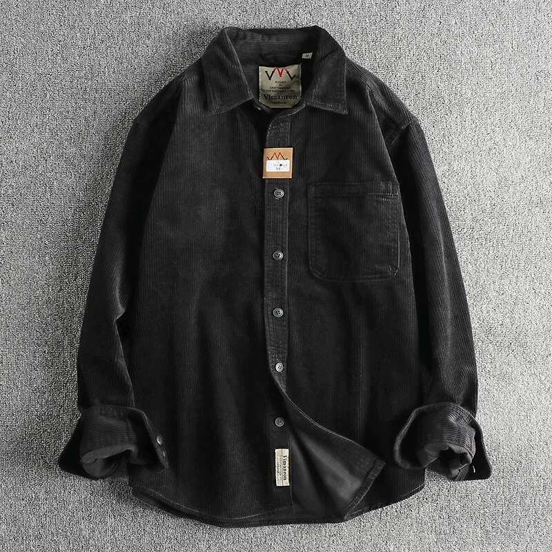 Cotton Corduroy Wash Long Sleeve Men's American Khaki Trend Single Pocket Shirt Coat