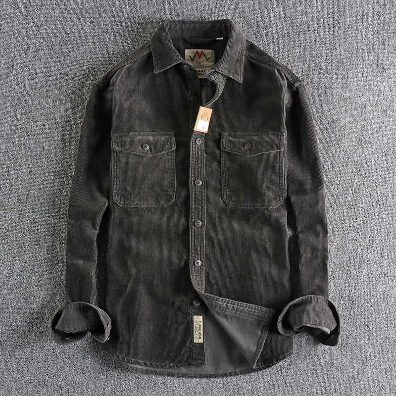 Vintage Washed Corduroy Long-Sleeved Men's Simple And Loose-Fitting Winter Thick-Style Shirt Coat