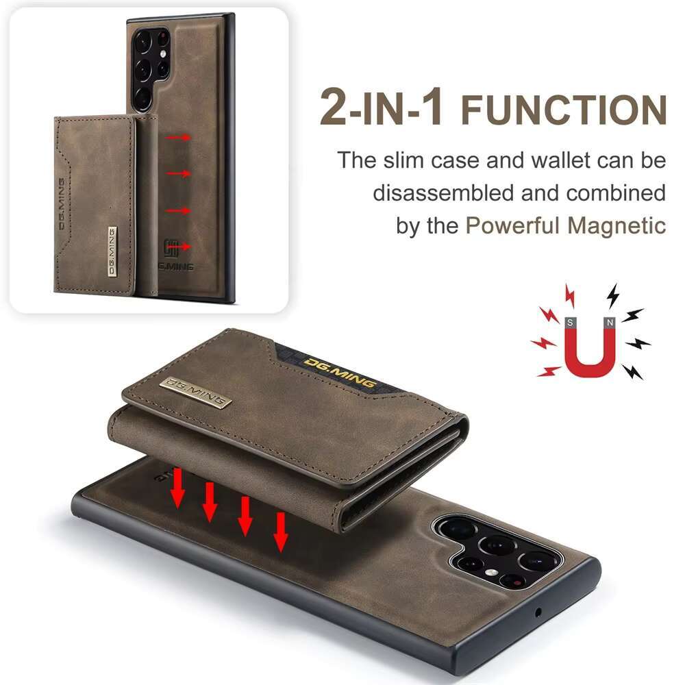 Detachable Leather Magnetic Card Pocket Phone Galaxy S23 S24 Plus Ultra, Wallet Case for Samsung S22 Ultra