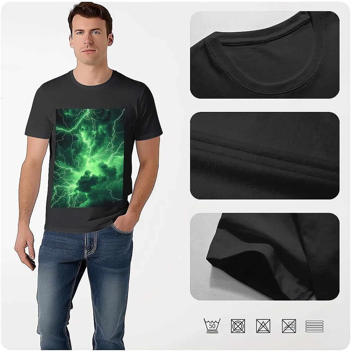 T shirt for Mens Mens Novelty T-Shirts Graphic 2D Print Summer Short Sleeve Abstract Green Lightning Shirts Tshirt Graphic Tee Casual Tops Clothes Sho