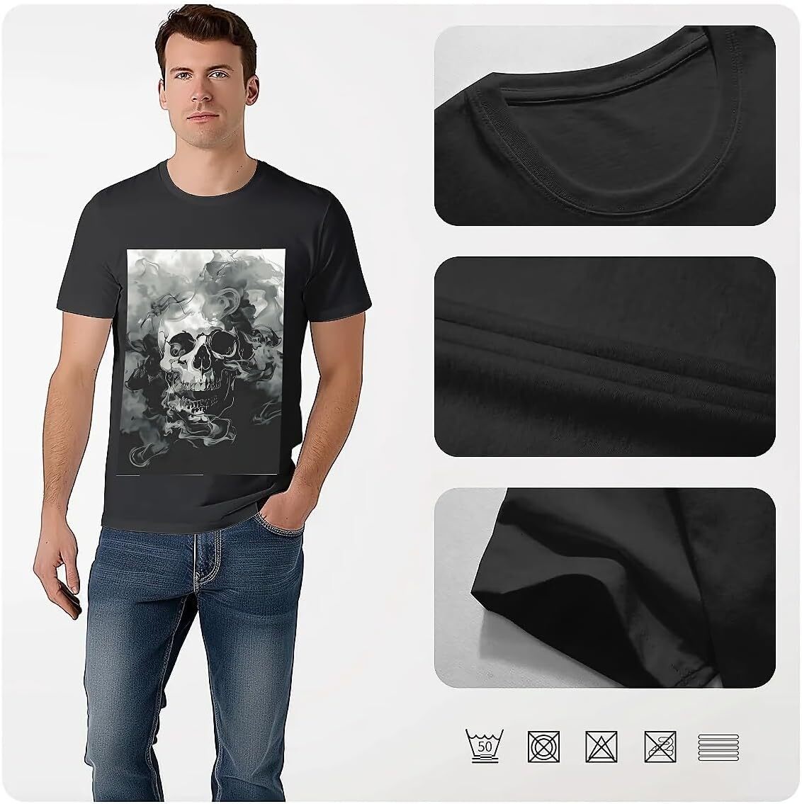 T shirt for Mens Mens Novelty T-Shirts Graphic 2D Print Summer Short Sleeve Black Skull Smoke Shirts Tshirt Graphic Tee Casual Tops Clothes Short slee