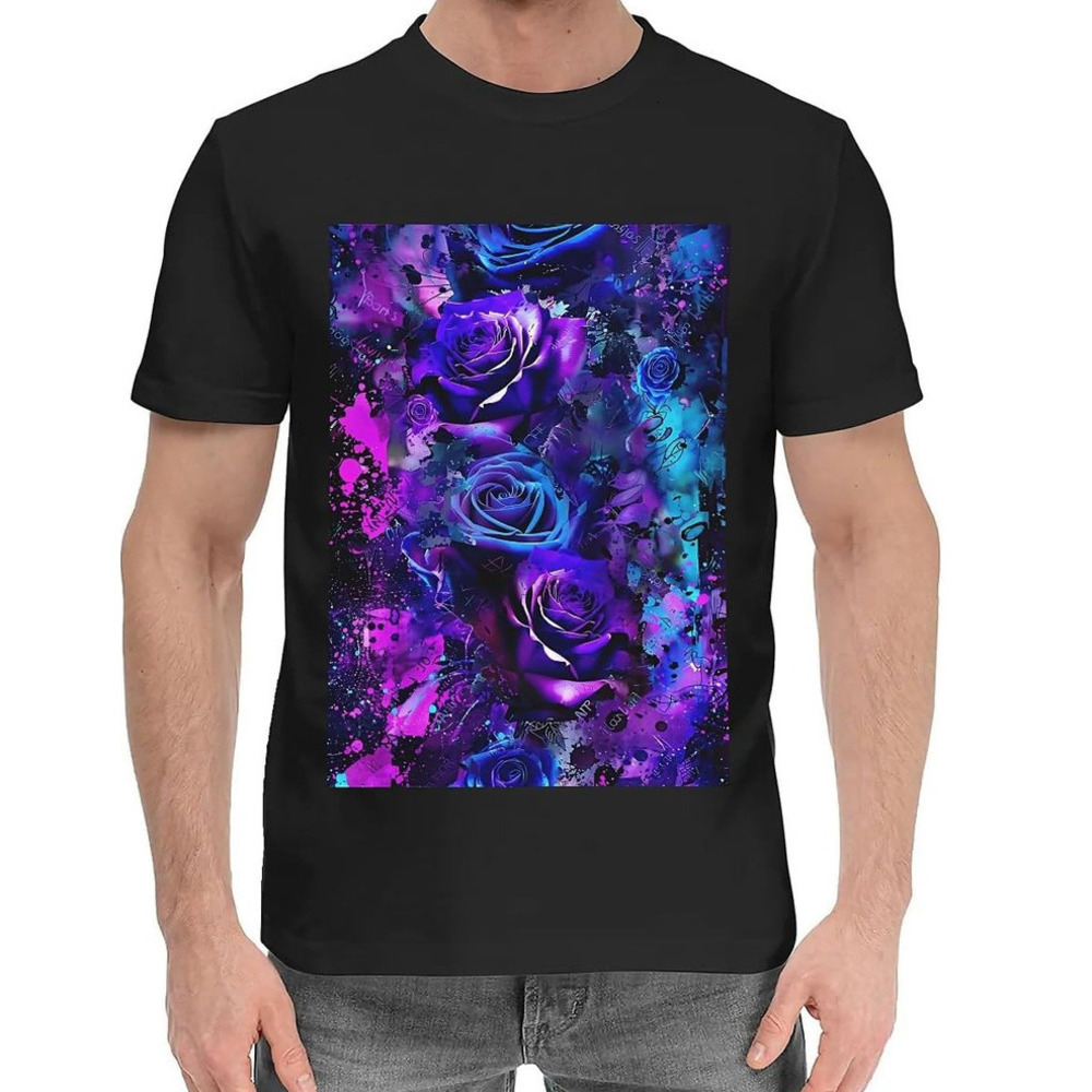 T shirt for Mens Mens Novelty T-Shirts Graphic 2D Print Summer Short Sleeve Abstract Purple Roses Gothic Shirts Tshirt Graphic Tee Casual Tops Clothes