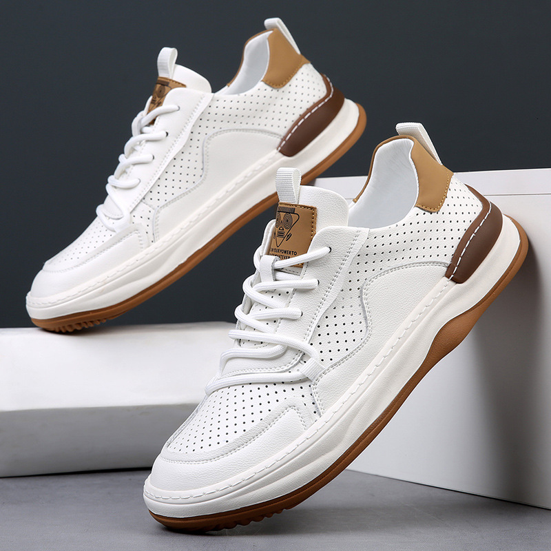 2025 With Box Designer fashionable casual shoes European station leather men's shoes thick sole breathable hollow casual hole men's spring n