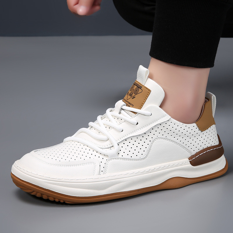 2025 With Box Designer fashionable casual shoes European station leather men's shoes thick sole breathable hollow casual hole men's spring n