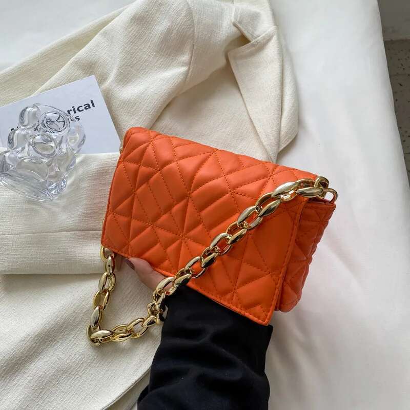Fashion Plaid Shoulder Bag Thick Chain Underarm Bags For Women Brand Designer Handbags And Purses Ladies Crossbody Shoulder Bags