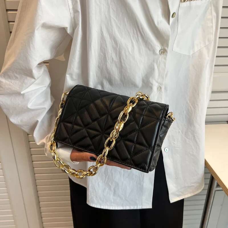 Fashion Plaid Shoulder Bag Thick Chain Underarm Bags For Women Brand Designer Handbags And Purses Ladies Crossbody Shoulder Bags
