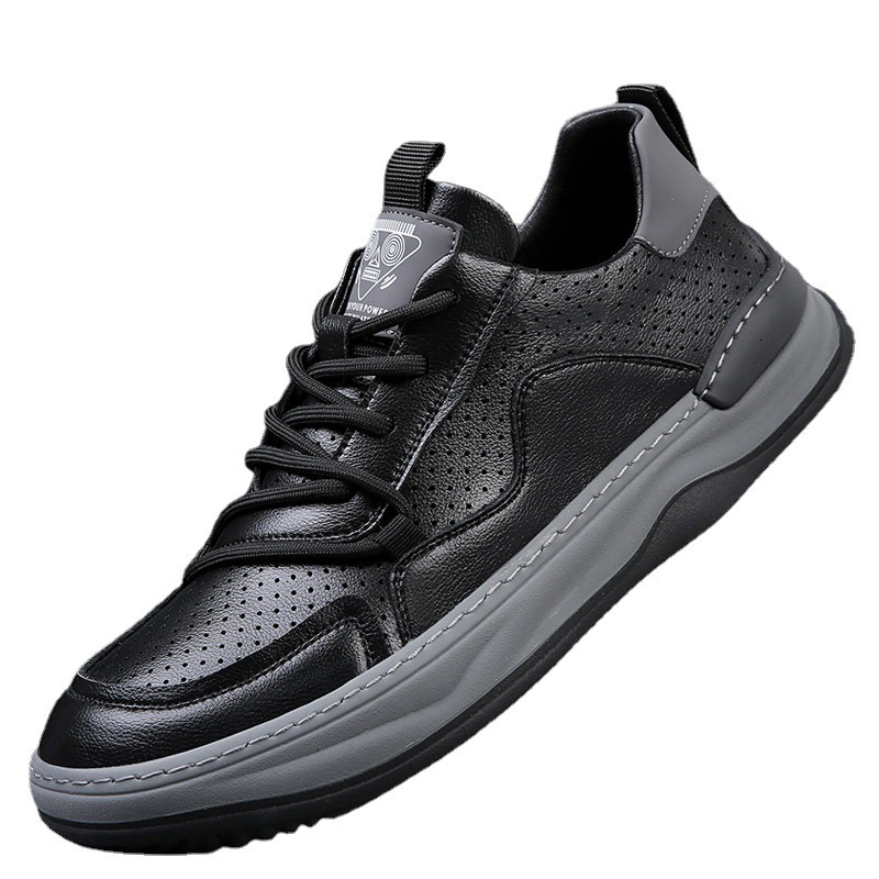 2025 With Box Designer fashionable casual shoes European station leather men's shoes thick sole breathable hollow casual hole men's spring n
