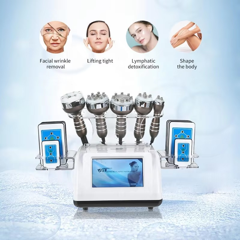 High Quality 6 in 1 Weight Loss Body Slimming Face Lift Skin Tighten Body Shaper Vacuum + RF + Cavitation + Lipolaser Lymphatic Drainage Body Massage 